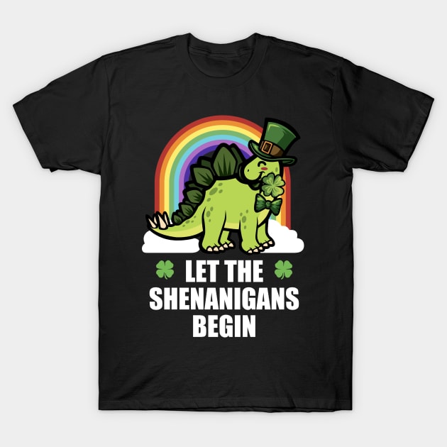 Stegosaurus Dinosaur Shenanigans Funny St Patricks Day T-Shirt by TheBeardComic